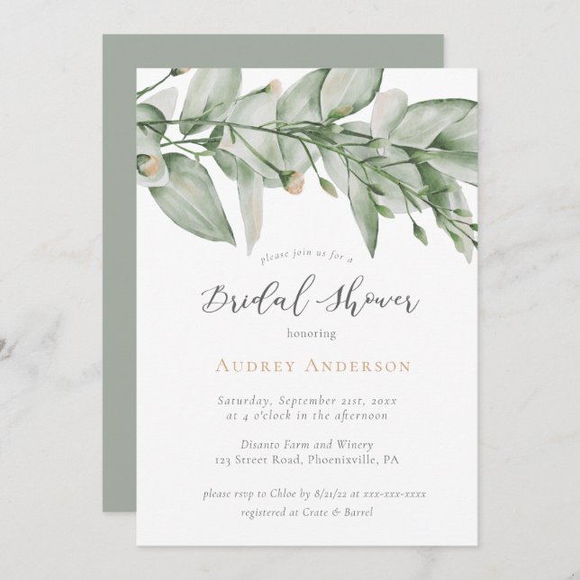 Botanical Greenery Bridal Shower Invitation (Front/Back)