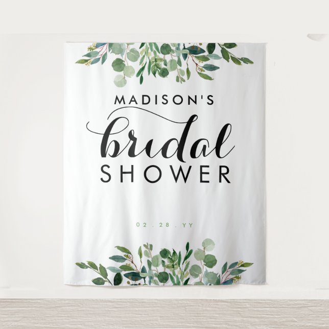 Botanical Greenery Bridal Shower Photo Backdrop Tapestry (Front)