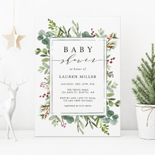 Botanical Greenery Christmas Baby Shower Invitation
