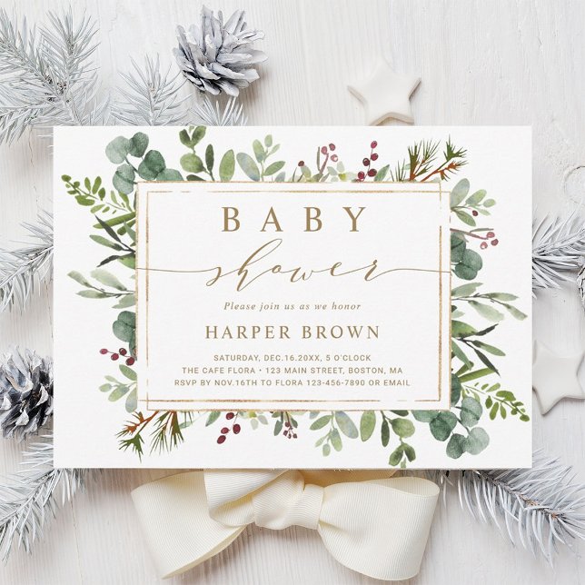 Botanical Greenery Christmas Baby Shower Invitation (Creator Uploaded)