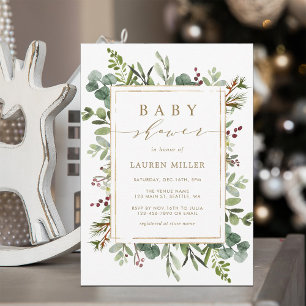 Botanical Greenery Christmas Baby Shower Invitation