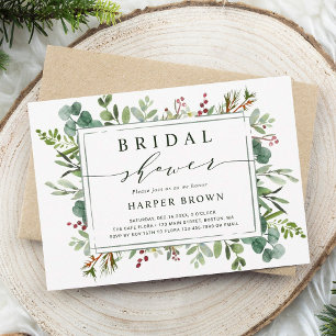 Botanical Greenery Christmas Bridal Shower Invitation