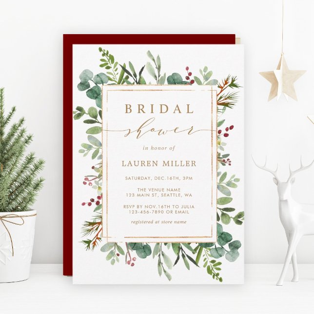 Botanical Greenery Christmas Bridal Shower Invitation (Creator Uploaded)