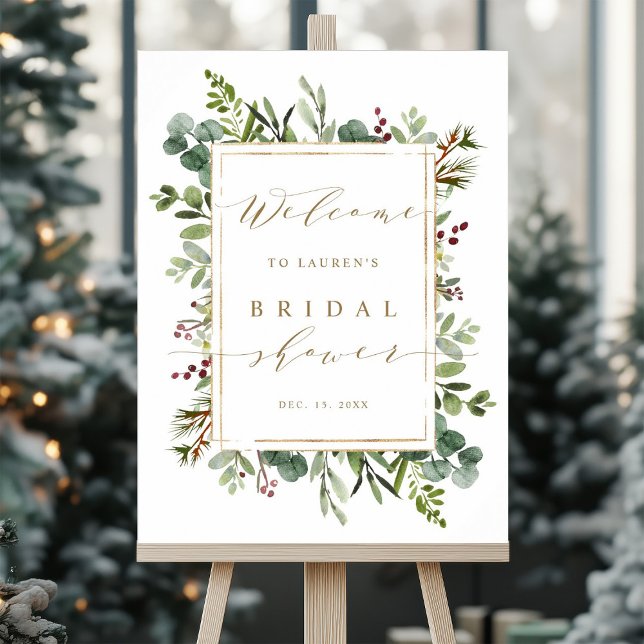 Botanical Greenery Christmas Bridal Shower Welcome Poster (Creator Uploaded)