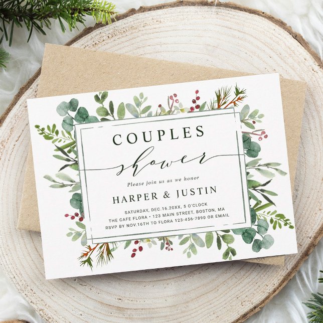 Botanical Greenery Christmas Couples Shower Invitation (Creator Uploaded)