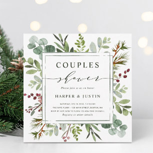 Botanical Greenery Christmas Couples Shower Square Invitation