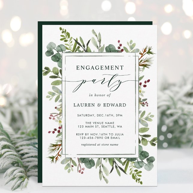 Botanical Greenery Christmas Engagement Party Invitation (Creator Uploaded)