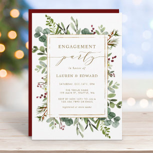 Botanical Greenery Christmas Engagement Party Invitation