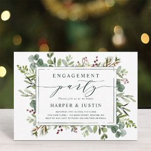 Botanical Greenery Christmas Engagement Party Invitation