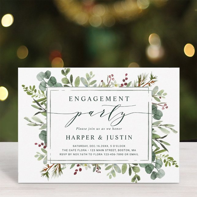 Botanical Greenery Christmas Engagement Party Invitation (Creator Uploaded)
