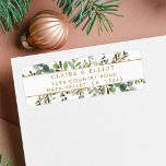 Botanical Greenery Christmas Gold Return Address Label<br><div class="desc">This return address label features painted watercolor red berries,  pine branches,  eucalyptus,  green leaves with gold stripes. For more advanced customisation of this design,  please click the "Customise further" link.  Matching items are also available.</div>