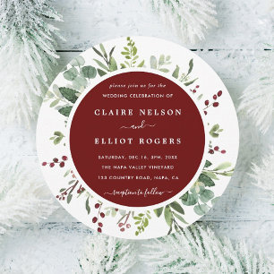 Botanical Greenery Christmas Gold Wedding Circle Invitation
