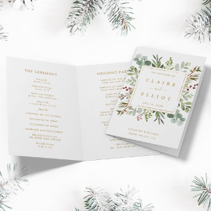 Botanical Greenery Christmas Gold Wedding Program