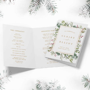 Botanical Greenery Christmas Gold Wedding Program