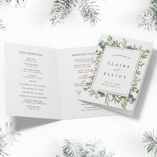 Botanical Greenery Christmas Green Wedding Program