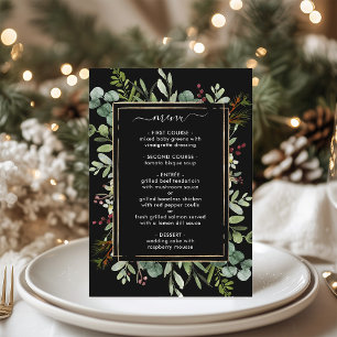 Botanical Greenery Christmas Holiday Black Wedding Menu