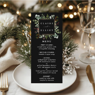 Botanical Greenery Christmas Holiday Black Wedding Menu