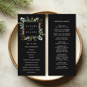 Botanical Greenery Christmas Holiday Black Wedding Program