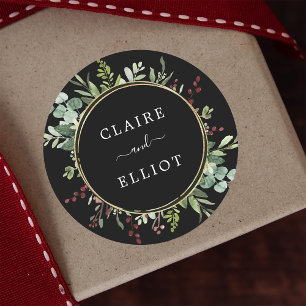 Botanical Greenery Christmas Holiday Classic Round Sticker