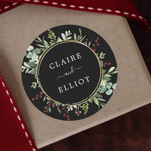 Botanical Greenery Christmas Holiday Classic Round Sticker (Creator Uploaded)