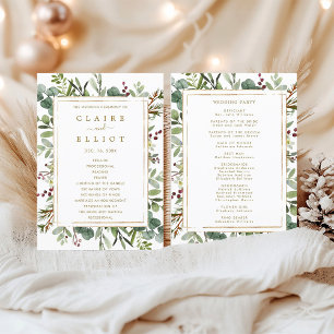 Botanical Greenery Christmas Holiday Gold Wedding Program