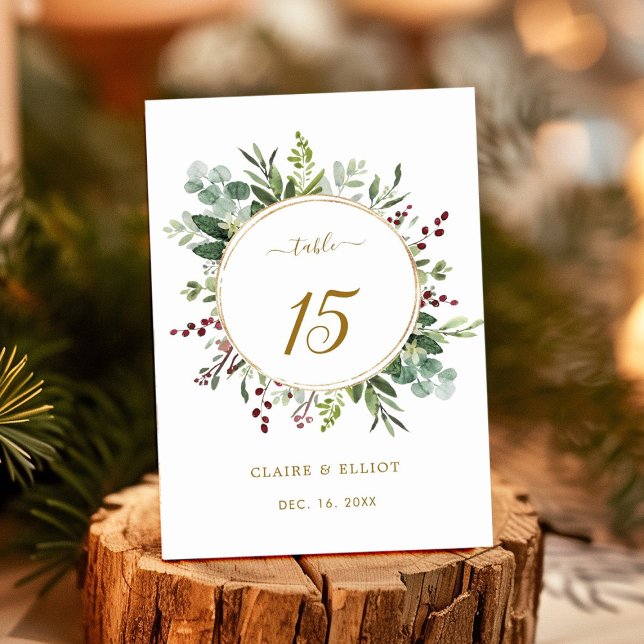 Botanical Greenery Christmas Holiday Gold Wedding Table Number (Creator Uploaded)