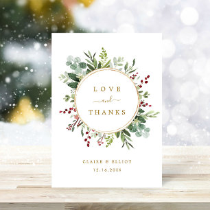 Botanical Greenery Christmas Holiday Gold Wedding Thank You Card