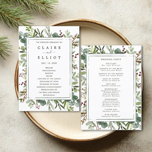 Botanical Greenery Christmas Holiday Wedding Green Program (Front & Back)