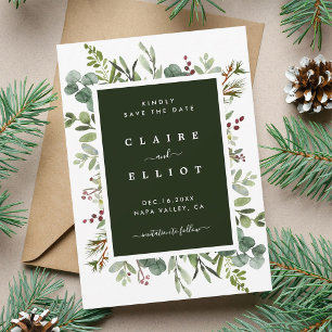 Botanical Greenery Christmas Holiday Wedding Green Save The Date