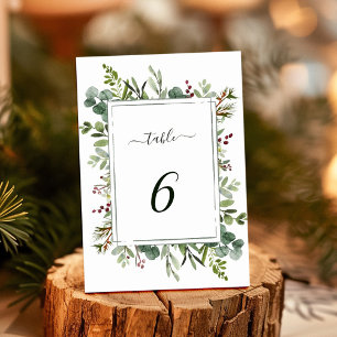 Botanical Greenery Christmas Holiday Wedding Green Table Number