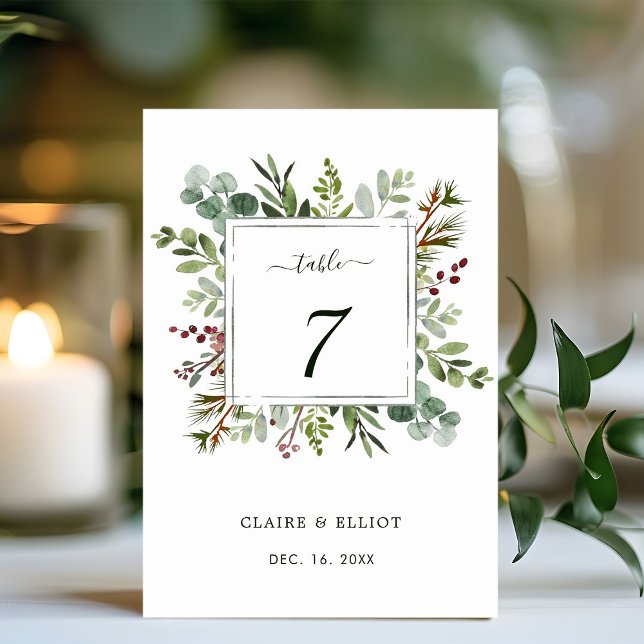 Botanical Greenery Christmas Holiday Wedding Green Table Number (Creator Uploaded)