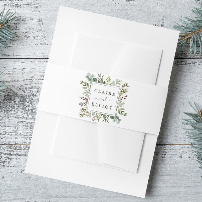 Botanical Greenery Christmas Holiday Wedding Invitation Belly Band (Creator Uploaded)