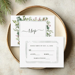 Botanical Greenery Christmas Holiday Wedding RSVP Card