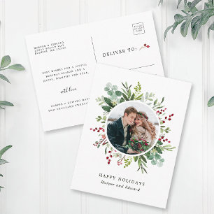 Botanical Greenery Christmas Photo Holiday Postcard