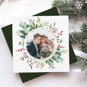 Botanical Greenery Christmas Photo Square Holiday Card