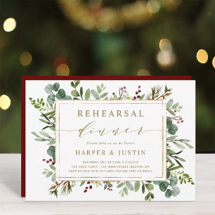 Botanical Greenery Christmas Rehearsal Dinner Invitation