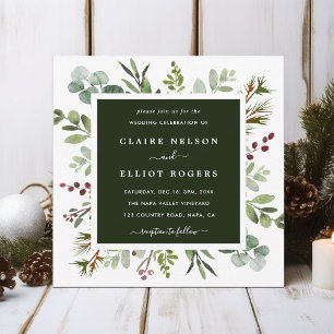 Botanical Greenery Christmas Wedding Square Invitation
