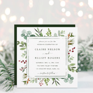 Botanical Greenery Christmas Wedding Square Invitation