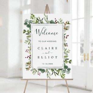 Botanical Greenery Christmas Wedding Welcome Sign