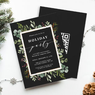 Botanical Greenery Corporate Holiday Party Black Invitation