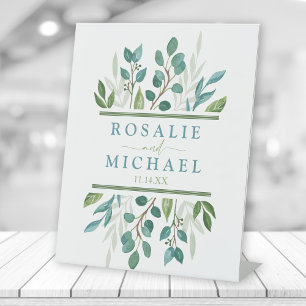 Botanical Greenery Custom Name Pedestal Sign