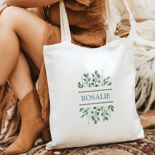 Botanical Greenery Custom Name Tote Bag (Botanical Greenery Custom Tote Bag)