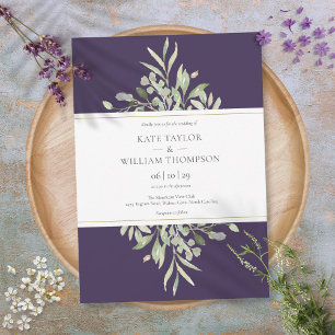 Botanical Greenery Elegant Purple Wedding Invitation