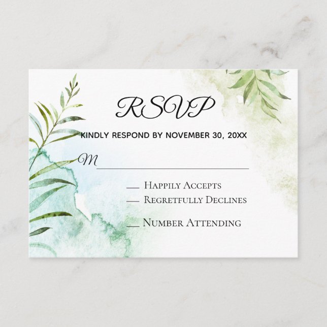 *~* Botanical Greenery  Elegant Wedding RSVP Enclosure Card (Front)