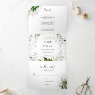Botanical Greenery Elegant Wedding Tri-Fold Invita Invitation