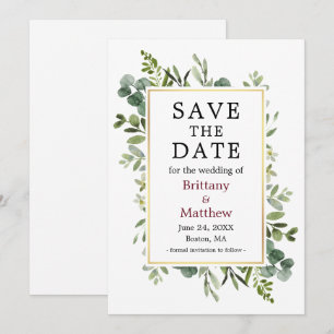 Botanical Greenery Eucalyptus Burgundy Save The Date