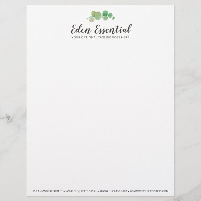 Botanical Greenery Eucalyptus Leaves Minimalist Custom Letterhead (Front)