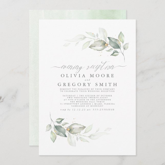 Botanical Greenery Evening Reception Wedding Invitation (Front/Back)
