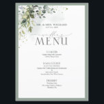 Botanical Greenery Floral Watercolor Wedding Menu<br><div class="desc">Create the perfect reception setting with this trendy 6.5"x 8.75" menu design featuring a floral bouquet of dusty blue, sage green, and eucalyptus botanical greenery, and is bordered in a soft grey green. Personalise your details accented with beautiful modern hand lettered calligraphy in soft off-black. Perfect for, but not limited...</div>