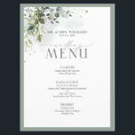 Botanical Greenery Floral Watercolor Wedding Menu<br><div class="desc">Create the perfect reception setting with this trendy 6.5"x 8.75" menu design featuring a floral bouquet of dusty blue, sage green, and eucalyptus botanical greenery, and is bordered in a soft grey green. Personalise your details accented with beautiful modern hand lettered calligraphy in soft off-black. Perfect for, but not limited...</div>